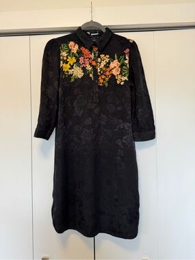 Reserved Black Floral Jacquard Shirt Dress - Size Small